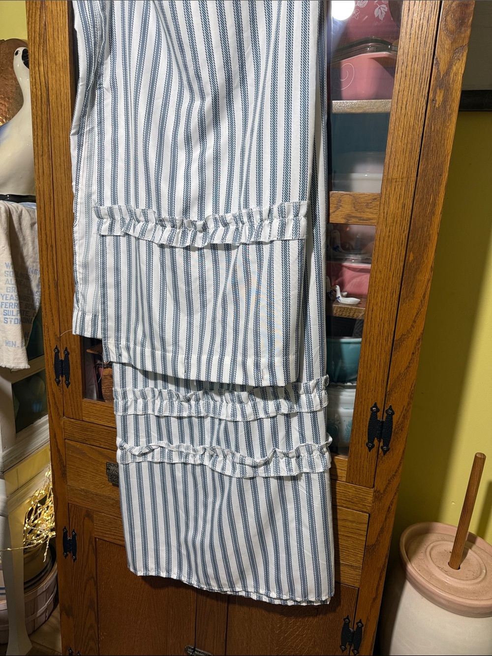 Rocking stripe farmhouse shower curtain blue and white ruffles